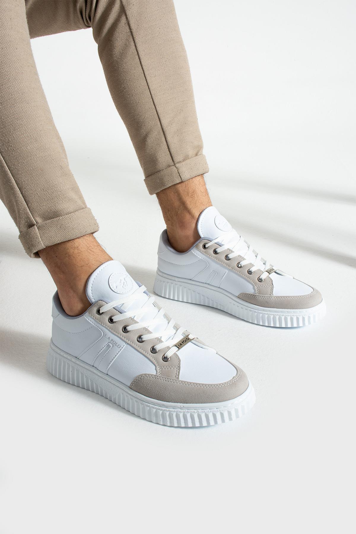 L.A Polo 509 Beyaz Buz Renk Beyaz Tabanlı Bağcıklı Günlük Erkek Spor Ayakkabı