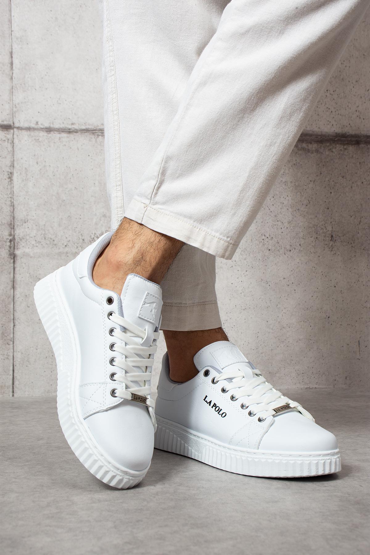 L.A Polo 505 Beyaz Renk Beyaz Tabanlı Bağcıklı Günlük Erkek Spor Ayakkabı