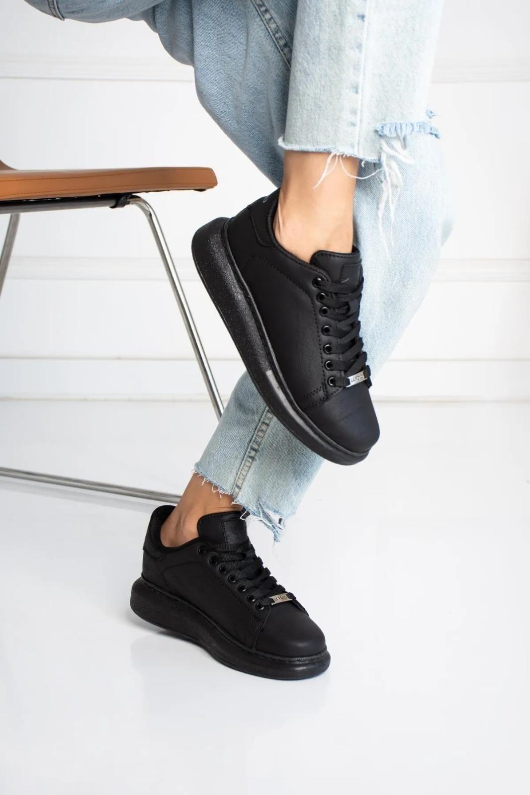 L.A Polo 051 Siyah Renk Siyah Tabanlı Bağcıklı Günlük Kadın Spor Ayakkabı