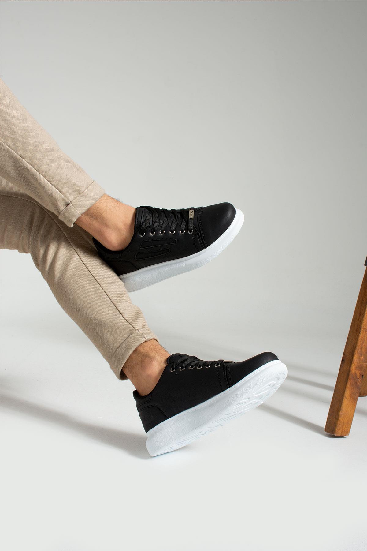 L.A Polo 015 Siyah Renk Beyaz Tabanlı Bağcıklı Günlük Erkek Spor Ayakkabı