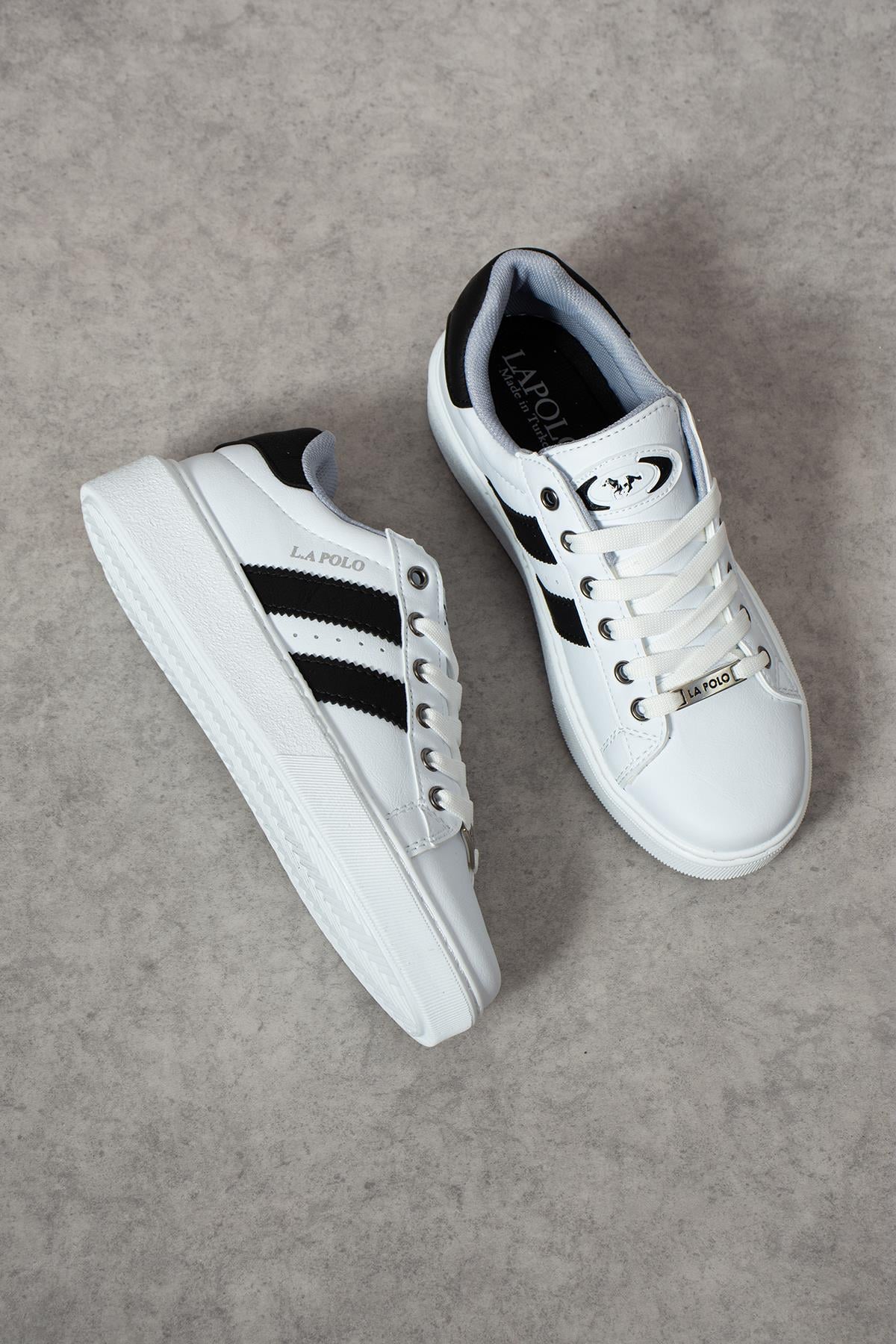 L.A Polo 503 Beyaz Siyah Renk Beyaz Tabanlı Bağcıklı Günlük Kadın Spor Ayakkabı