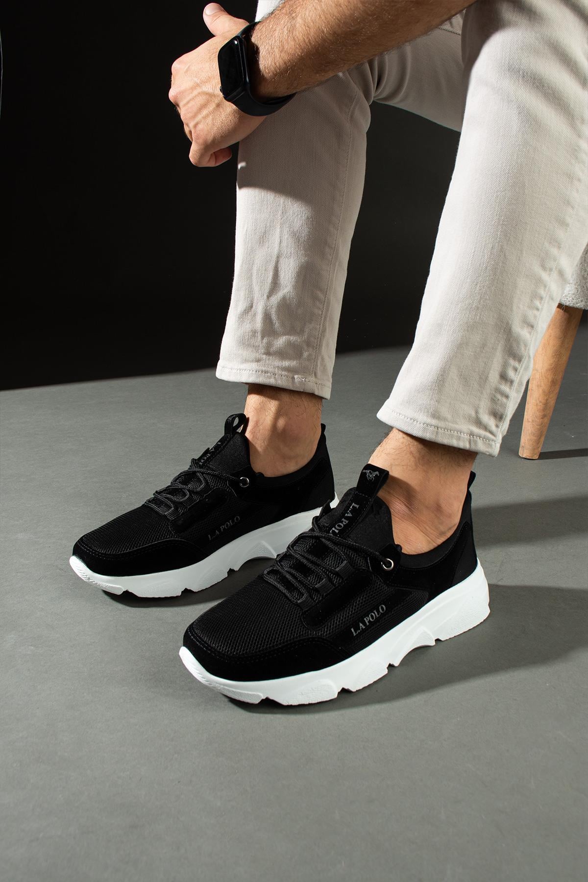 L.A Polo 511 Siyah Renk Beyaz Tabanlı Bağcıksız Günlük Erkek Spor Ayakkabı