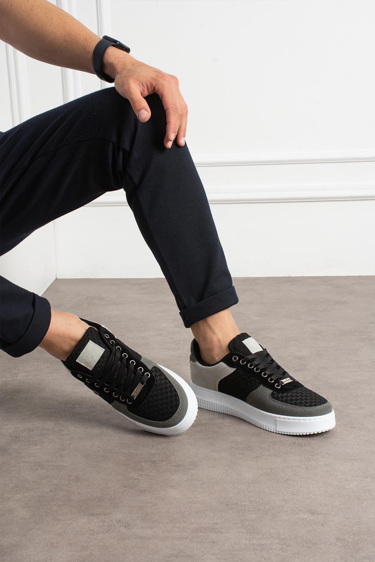 Siyah Füme Renk Nefes Alabilen Kumaş Erkek Sneaker