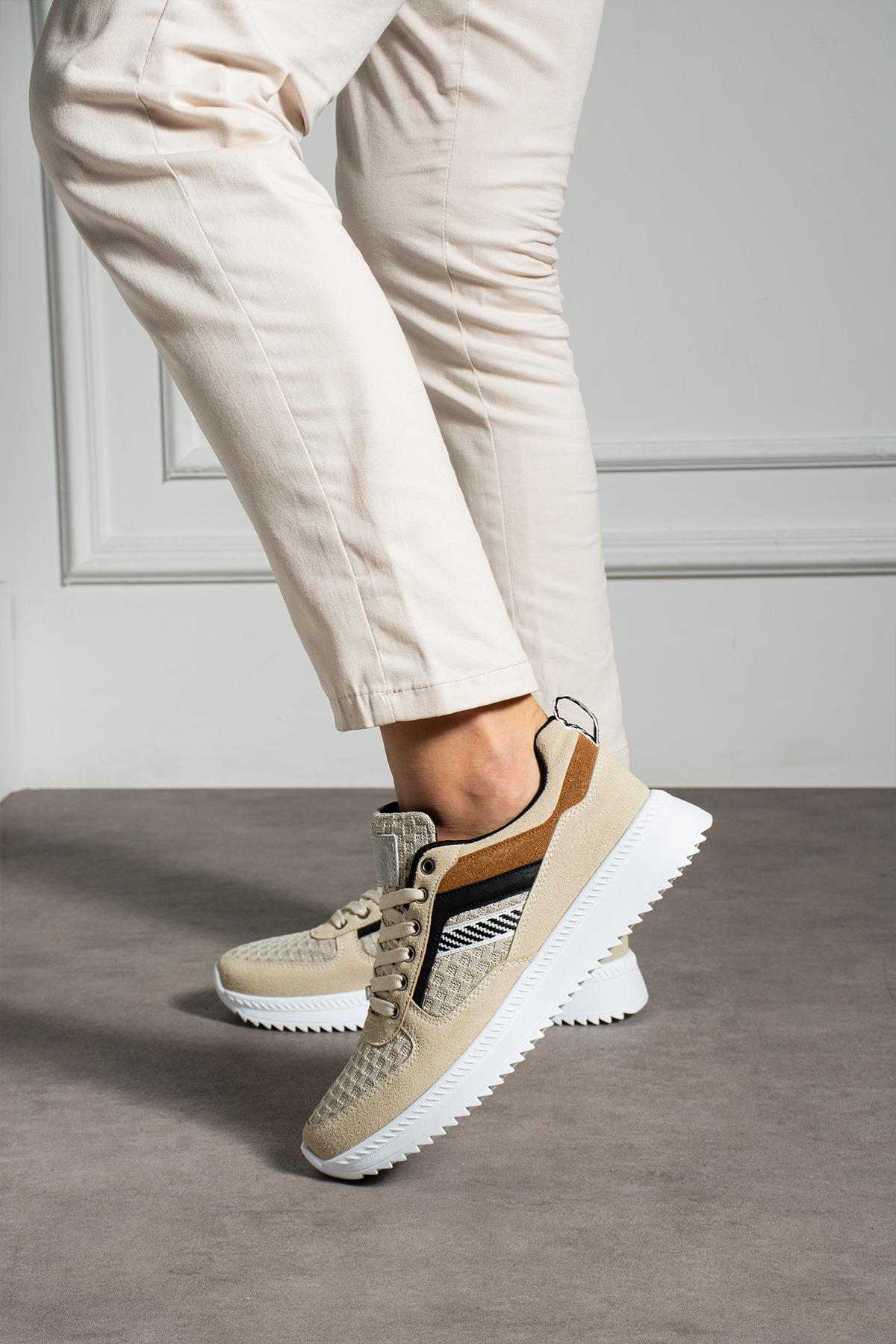 Yüksek Tabanlı Bej Erkek Sneaker