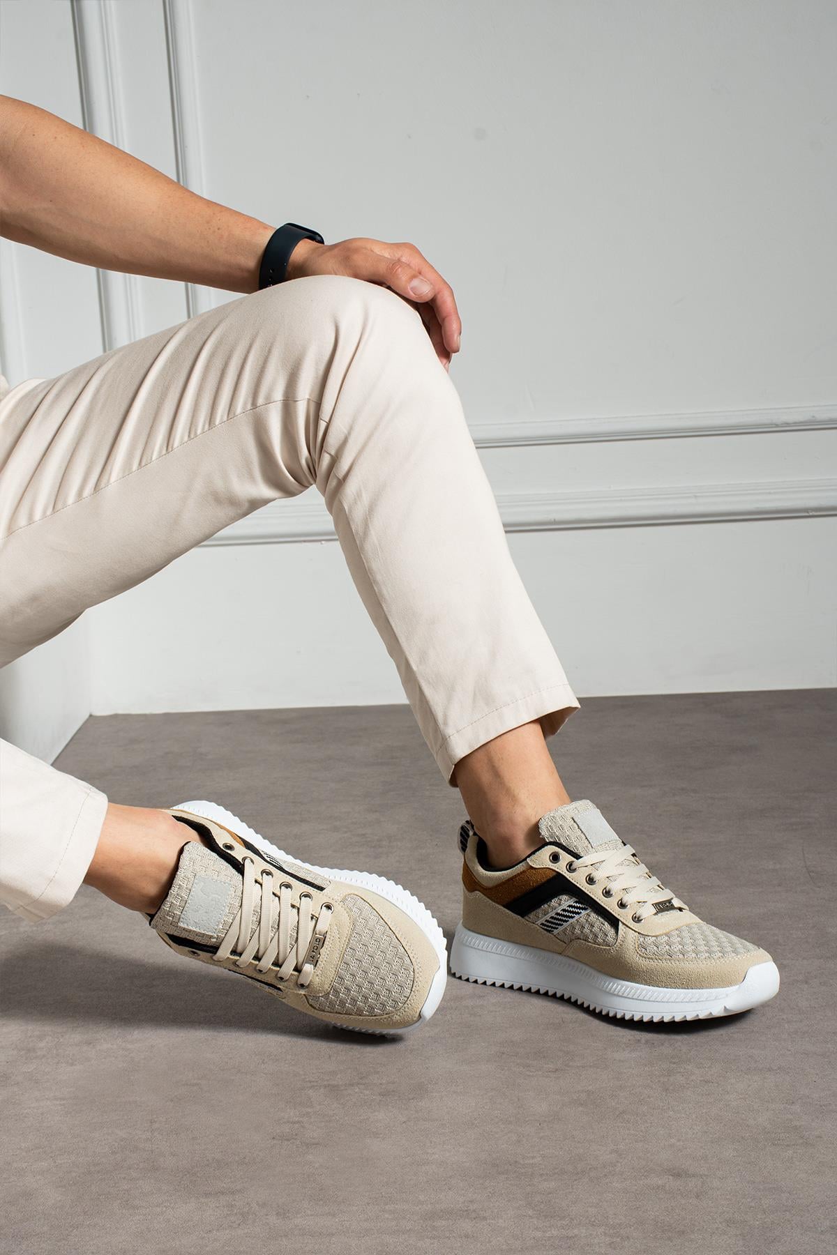 Yüksek Tabanlı Bej Erkek Sneaker