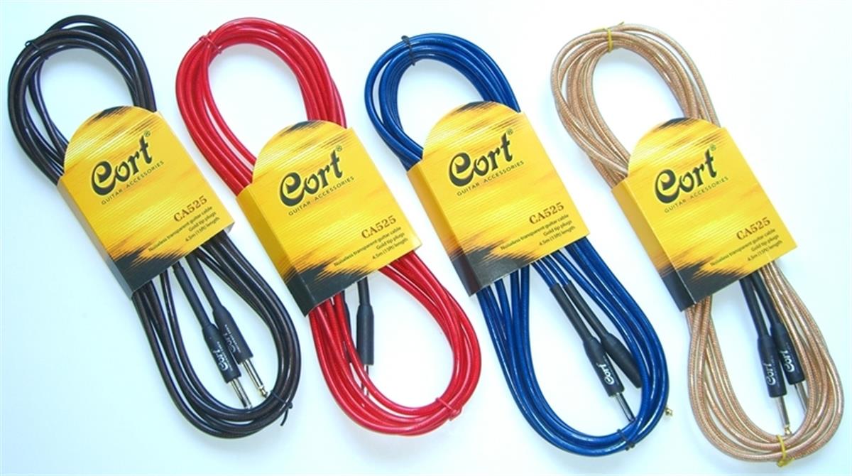 Cort CA525RED GİTAR KABLO GÜRÜLTÜSÜZ 5M (NOISLESS), ŞEFFAF KIRMI
