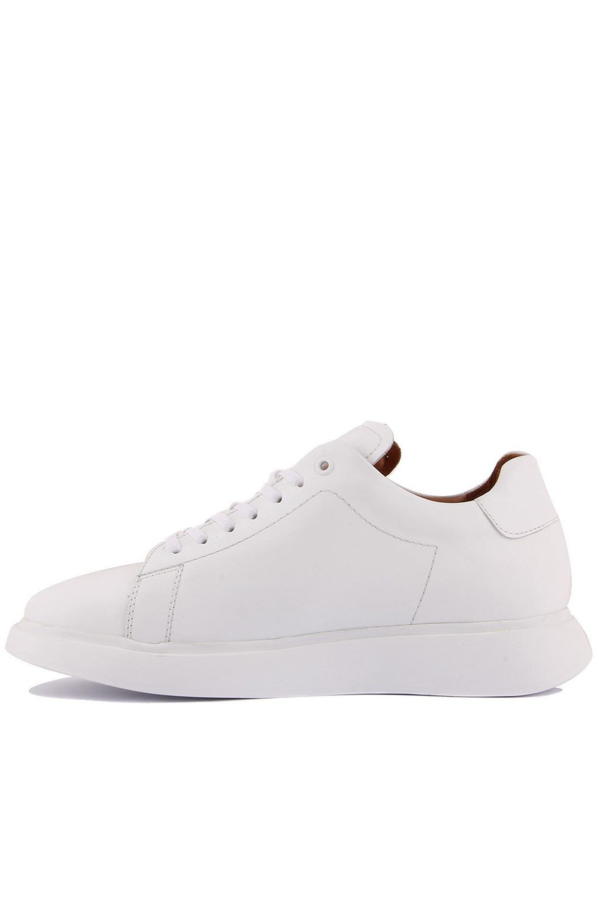 Shoetyle - Beyaz Hakiki Deri Bağcıklı Erkek Sneaker 101-7039