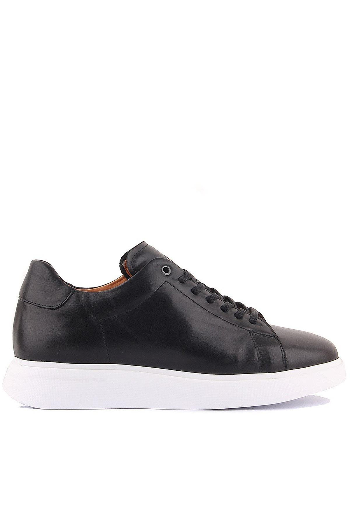 Shoetyle - Siyah Hakiki Deri Bağcıklı Erkek Sneaker 101-7039
