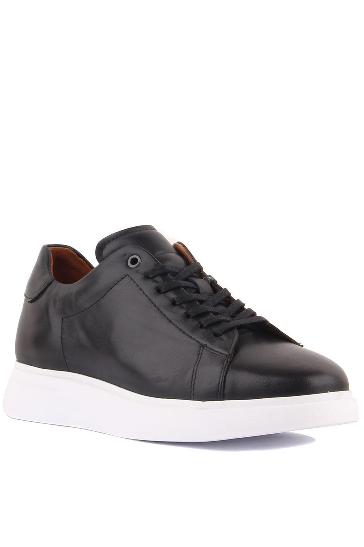 Shoetyle - Siyah Hakiki Deri Bağcıklı Erkek Sneaker 101-7039