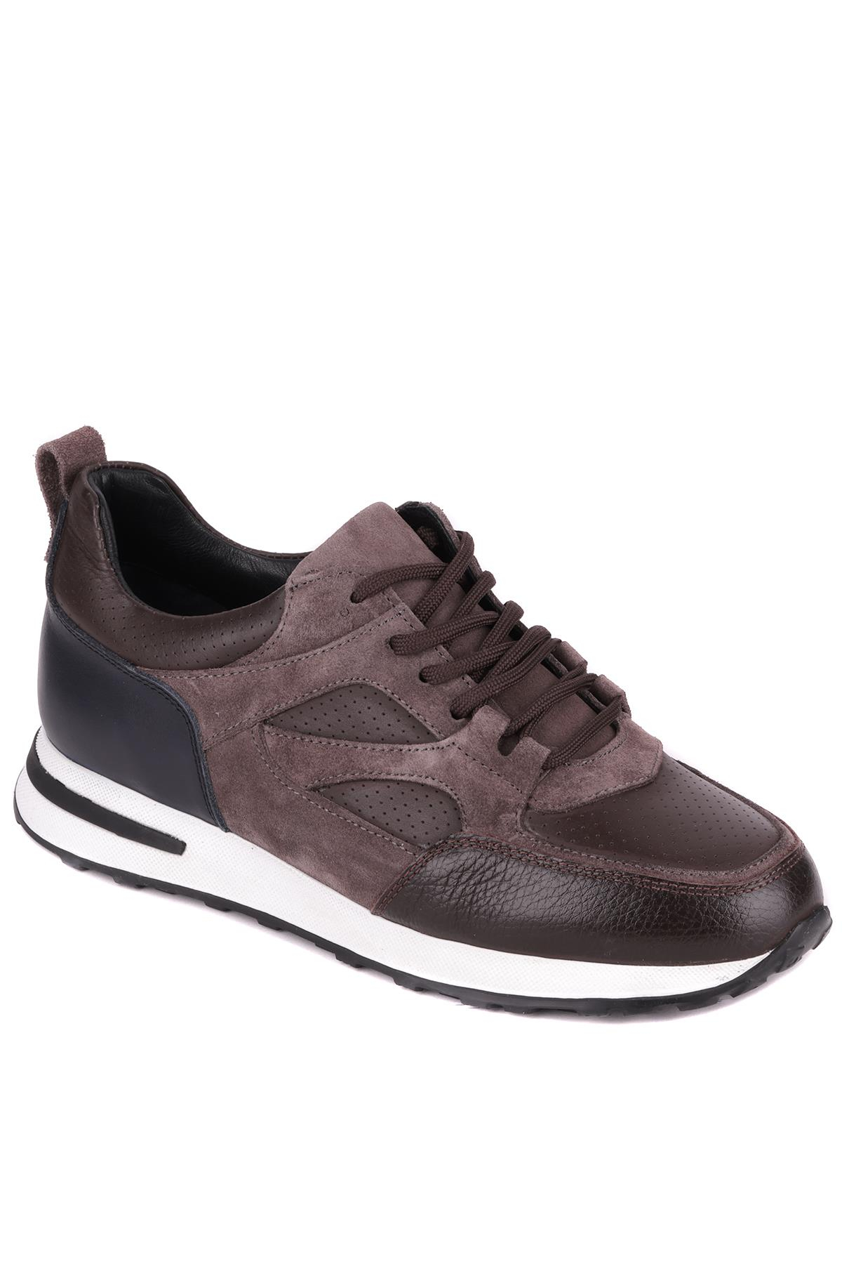 Shoetyle - Kahverengi Hakiki Deri Bağcıklı Erkek Sneaker 115-K511