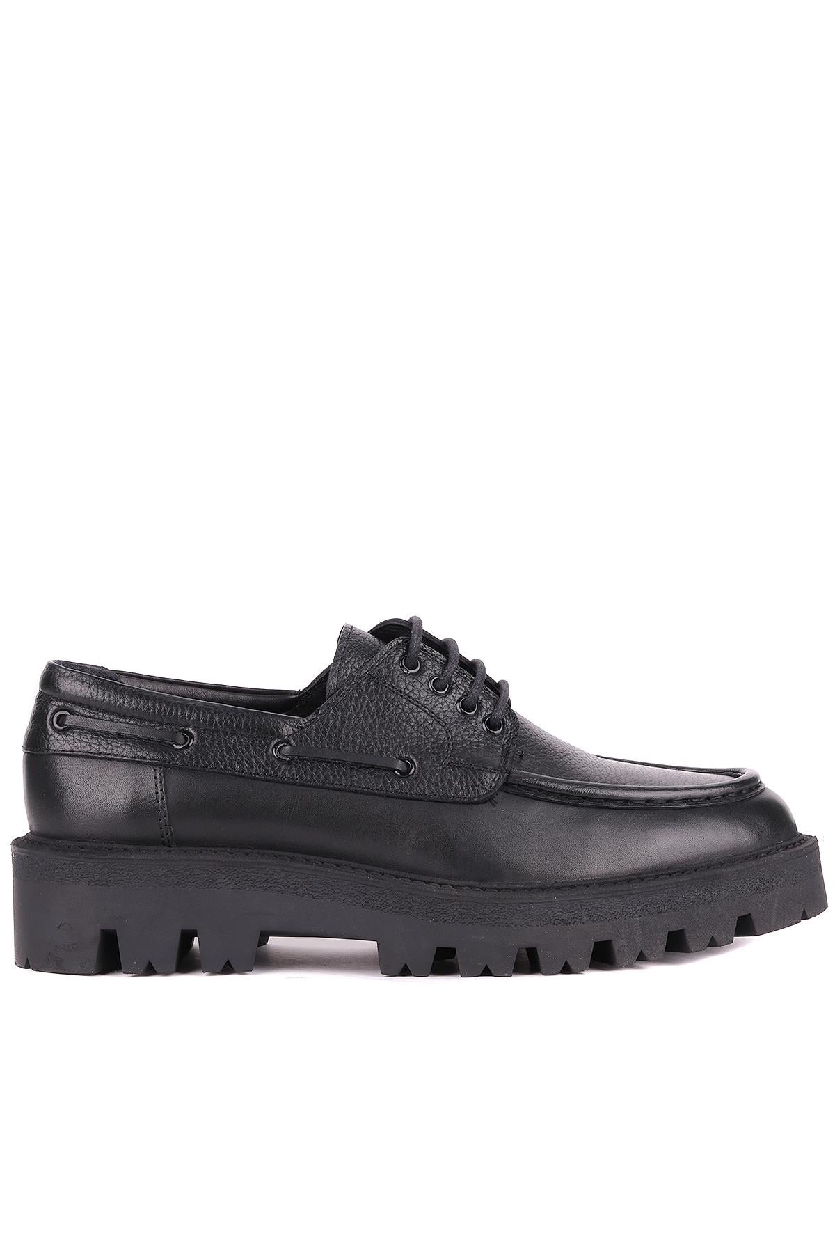 Shoetyle - Siyah Hakiki Deri Bağcıklı Erkek Günlük Ayakkabı 115-K512
