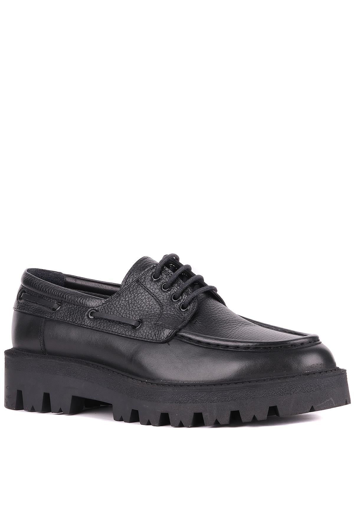 Shoetyle - Siyah Hakiki Deri Bağcıklı Erkek Günlük Ayakkabı 115-K512