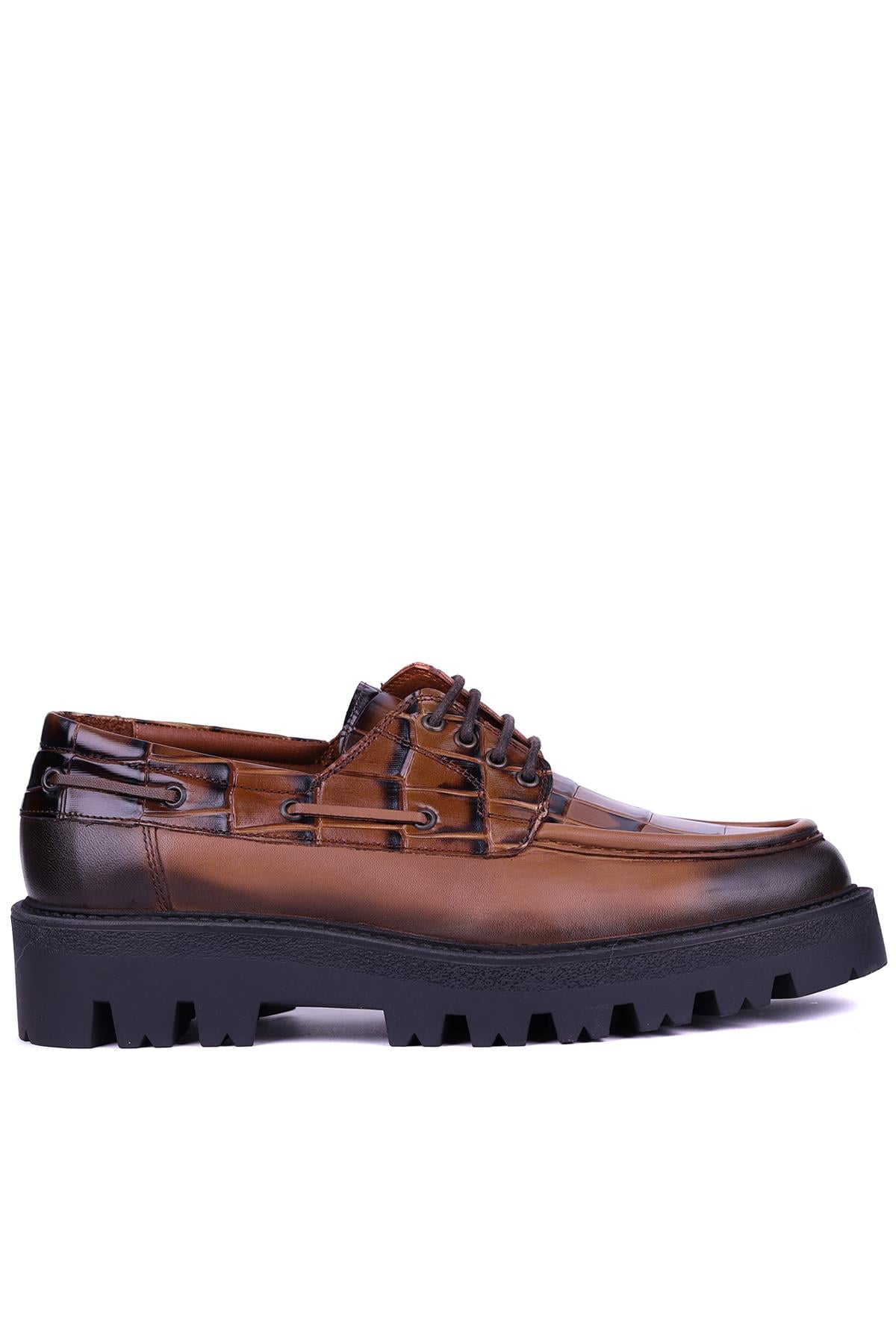 Shoetyle - Taba Hakiki Deri Bağcıklı Erkek Günlük Ayakkabı 115-K512