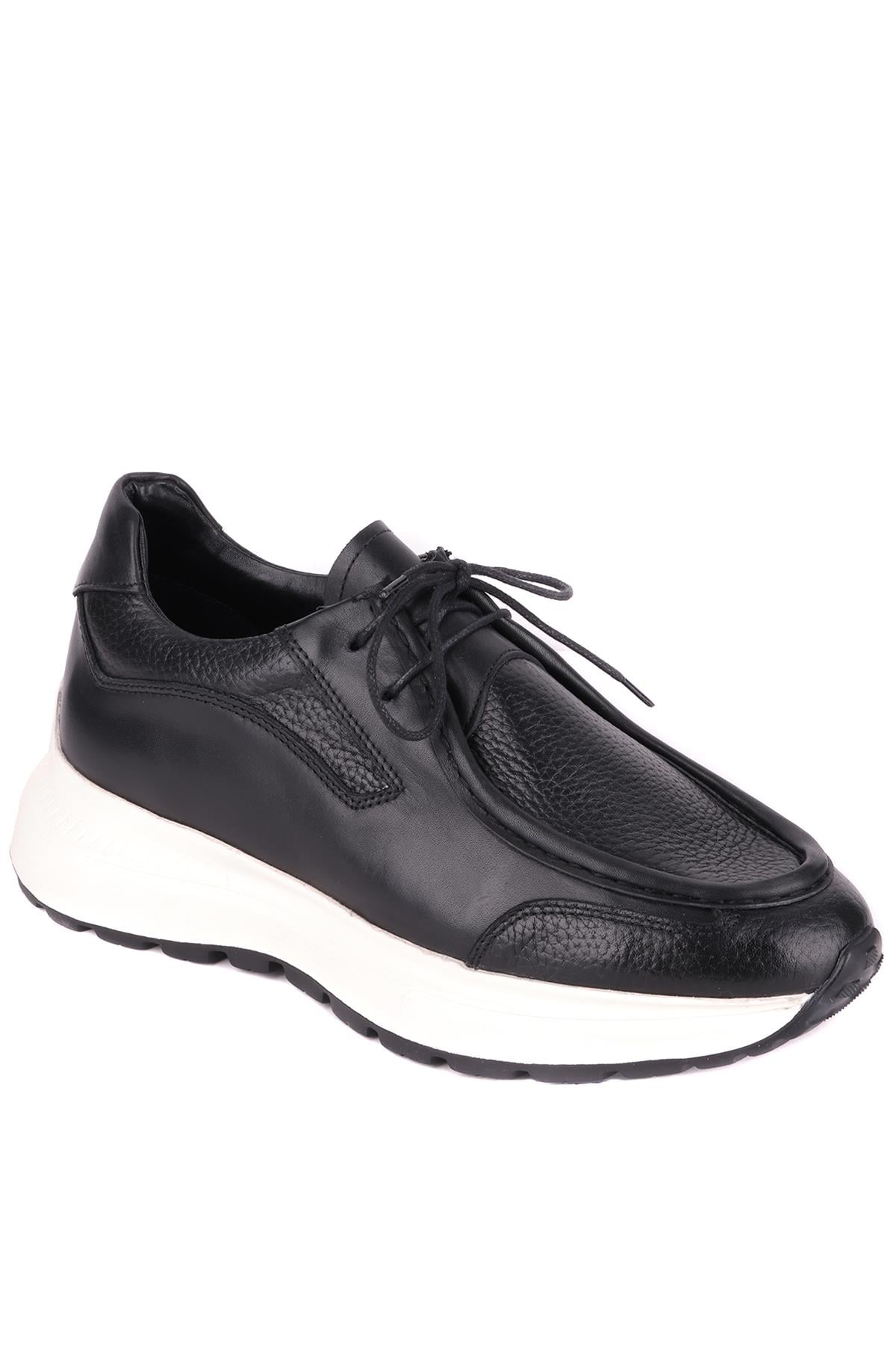 Shoetyle - Siyah Hakiki Deri Bağcıklı Erkek Günlük Ayakkabı 115-K525