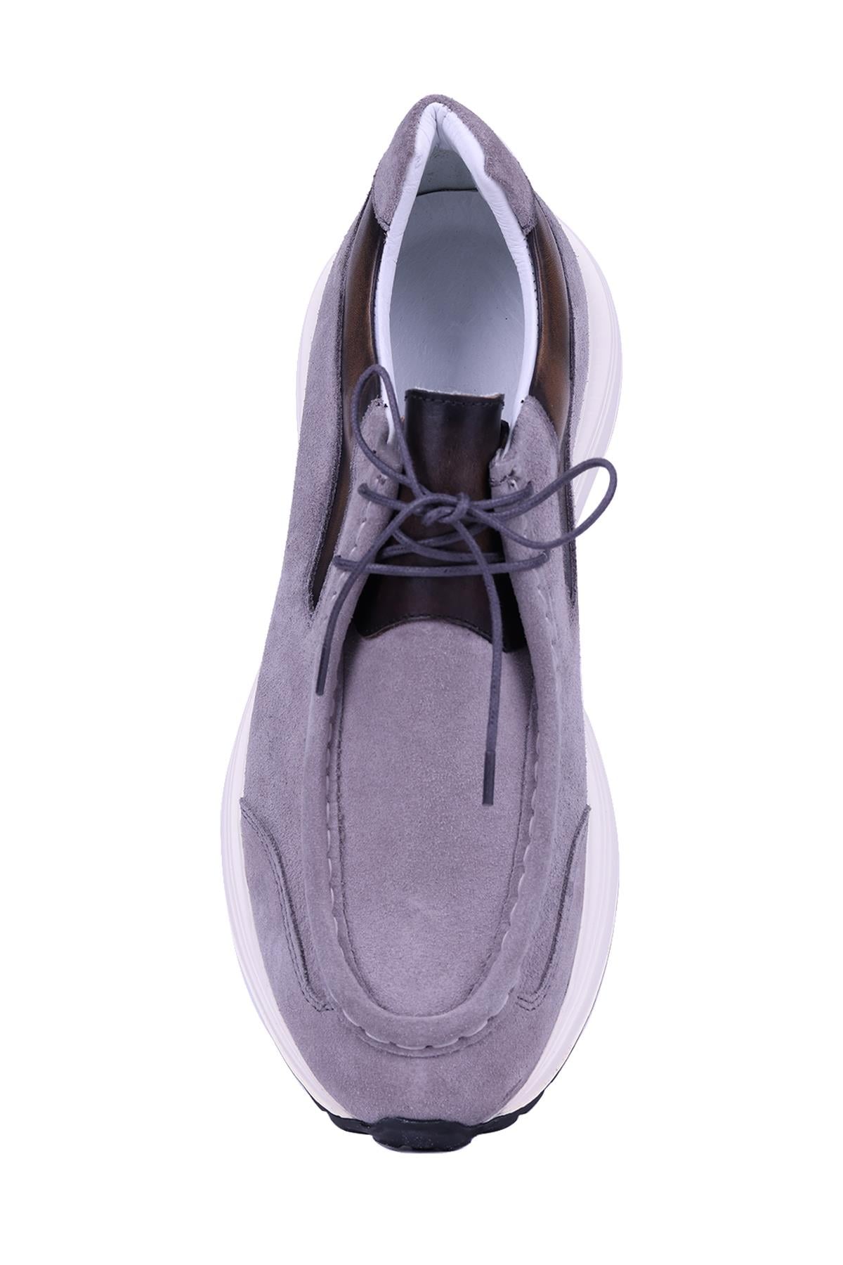 Shoetyle - Gri Hakiki Süet Deri Bağcıklı Erkek Günlük Ayakkabı 115-K525