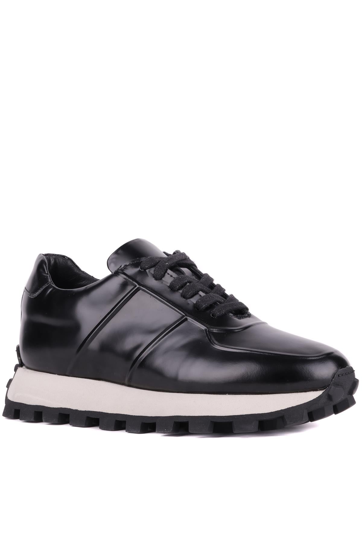 Shoetyle - Siyah Hakiki Açma Deri Bağcıklı Erkek Sneaker 115-K556