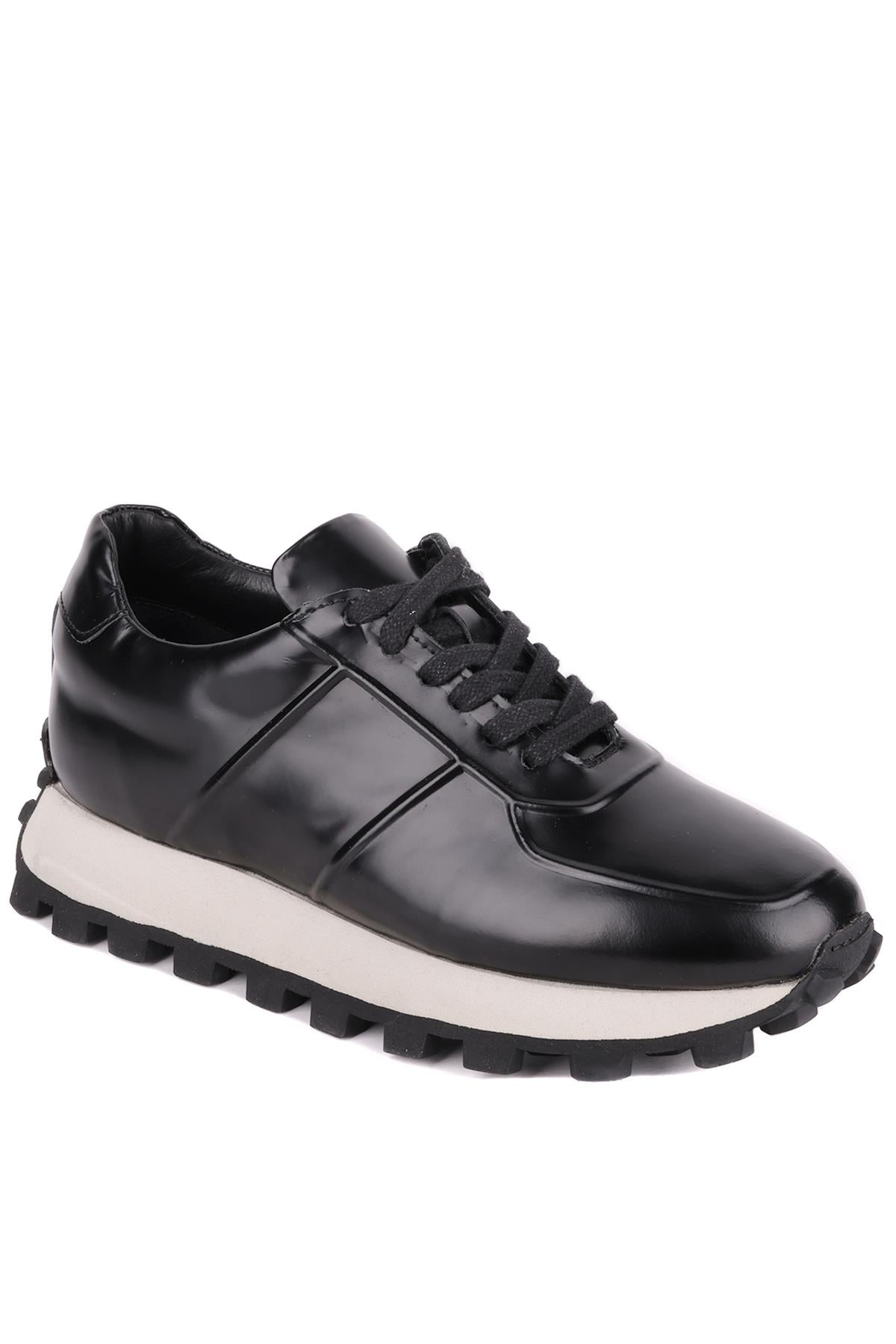 Shoetyle - Siyah Hakiki Açma Deri Bağcıklı Erkek Sneaker 115-K556
