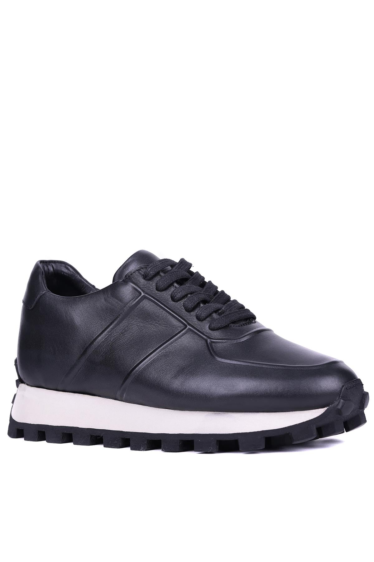 Shoetyle - Siyah Hakiki Deri Bağcıklı Erkek Sneaker 115-K556