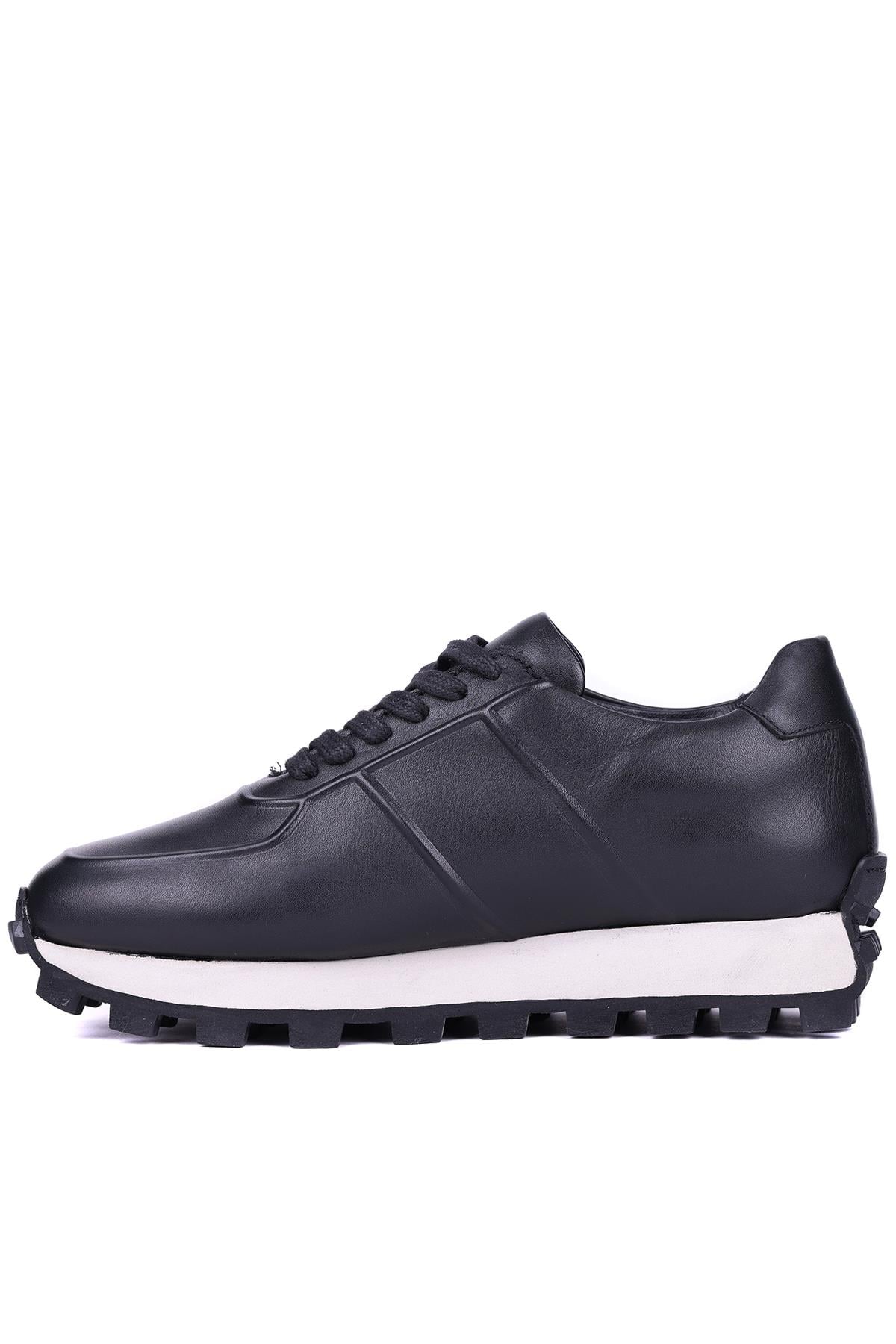 Shoetyle - Siyah Hakiki Deri Bağcıklı Erkek Sneaker 115-K556