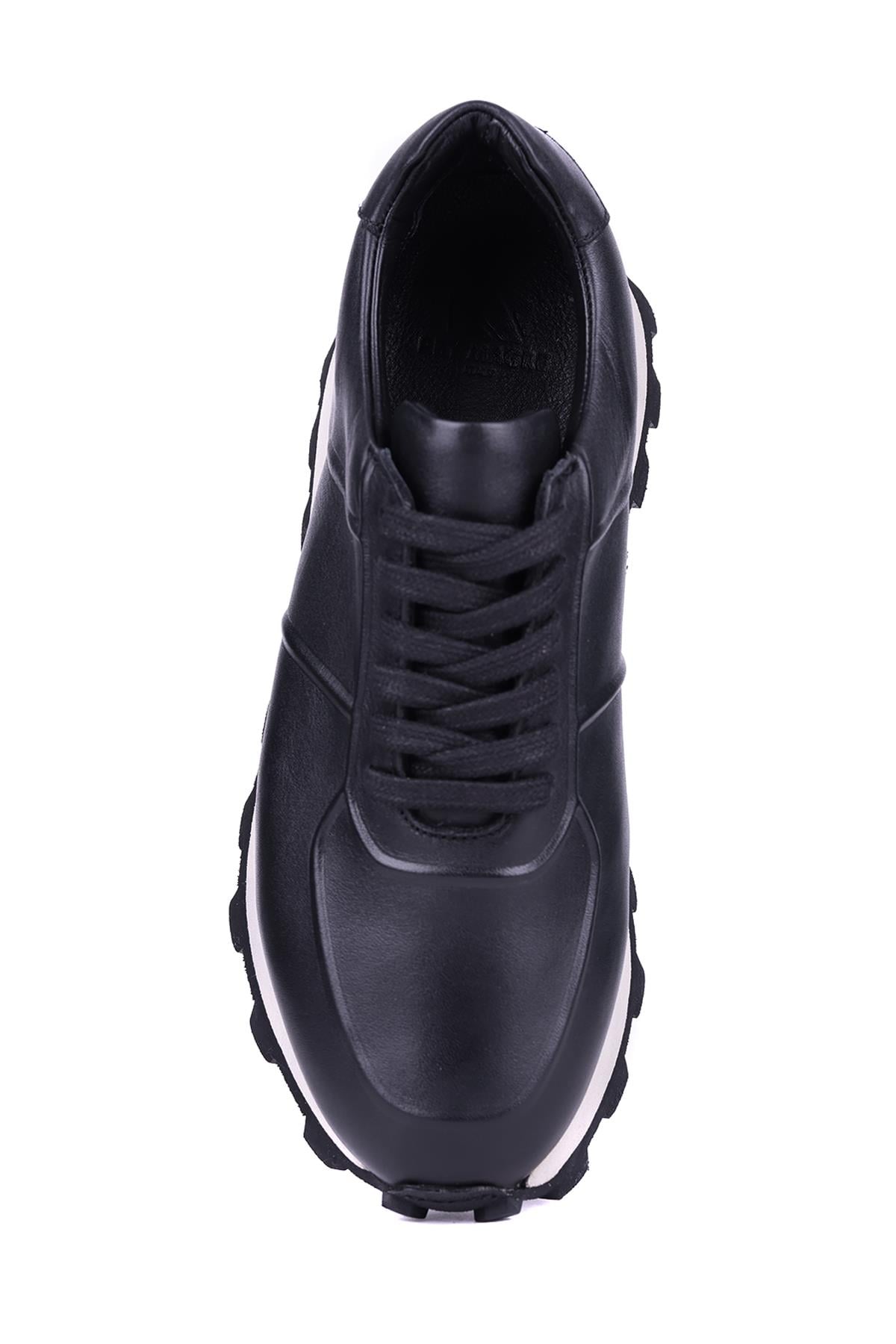 Shoetyle - Siyah Hakiki Deri Bağcıklı Erkek Sneaker 115-K556