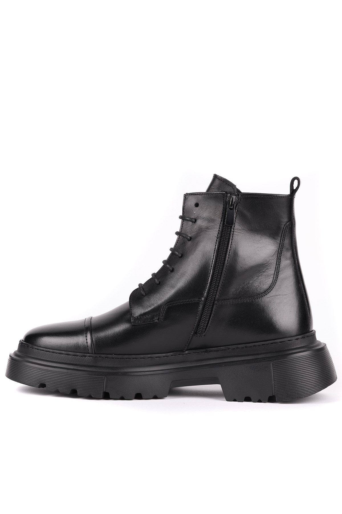 Shoetyle - Hakiki Deri Siyah Renk Fermuarlı Erkek Postal Bot - 250-13-206
