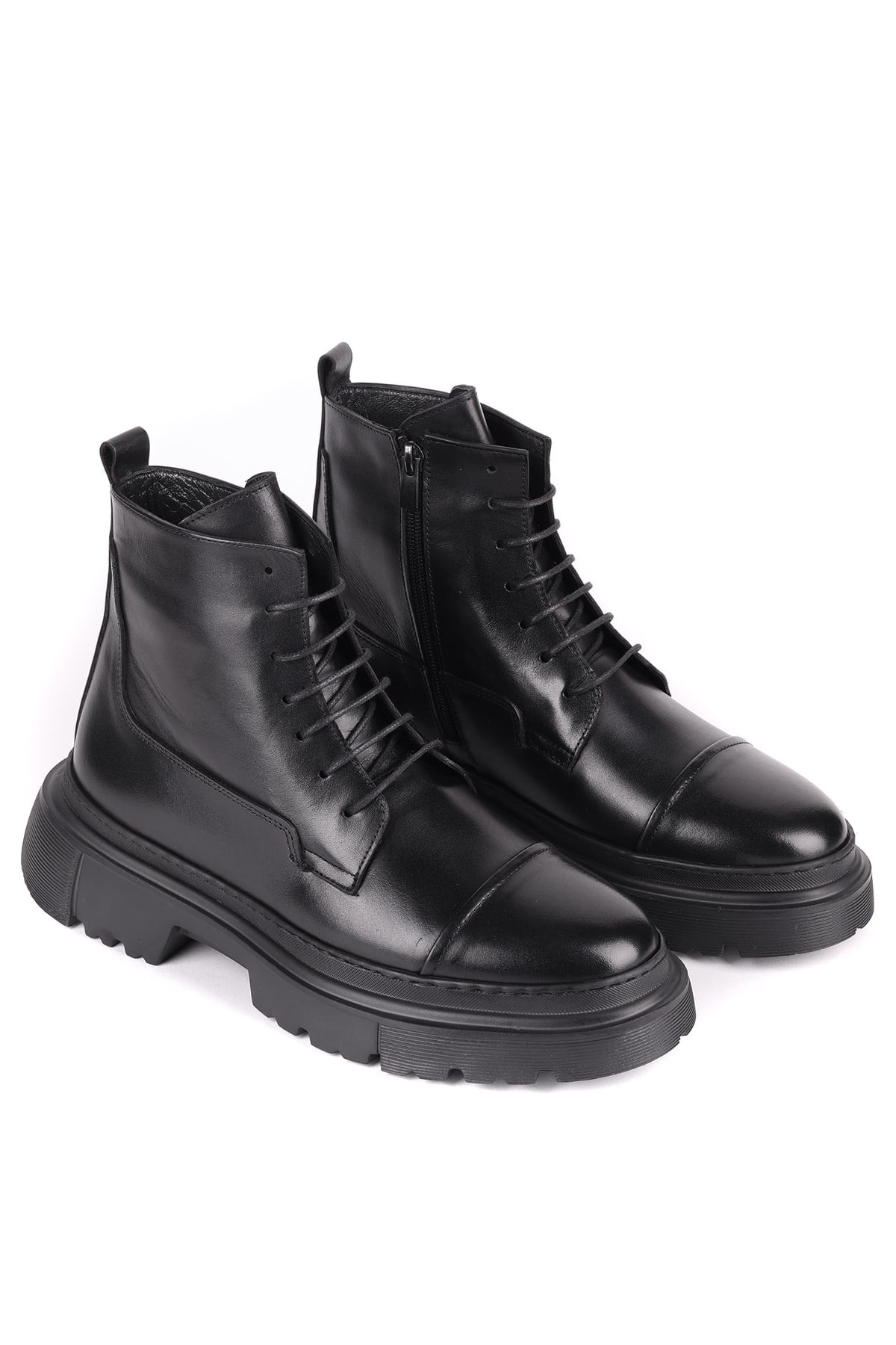 Shoetyle - Hakiki Deri Siyah Renk Fermuarlı Erkek Postal Bot - 250-13-206