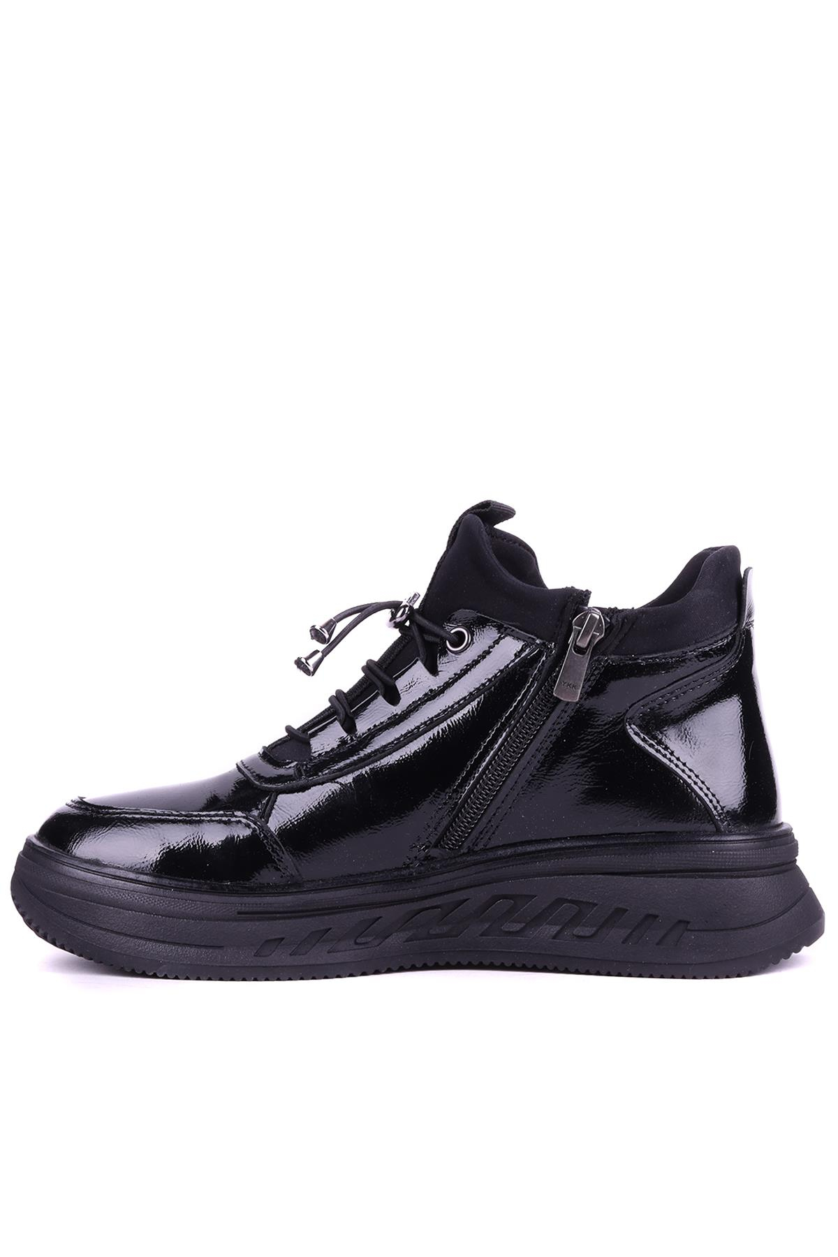 Shoetyle - Hakiki Deri Siyah Rugan Kadın Yarım  Bot - 25102253