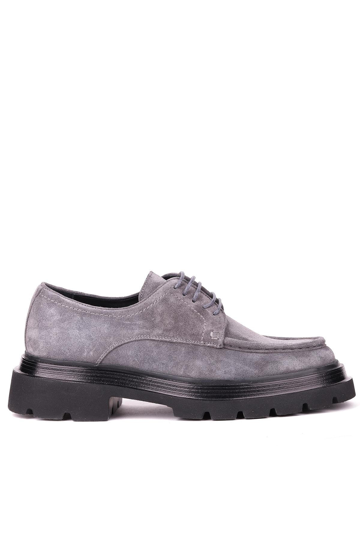Shoetyle - Gri Hakiki Süet Bağcıklı Günlük Erkek Ayakkabı 115-K432