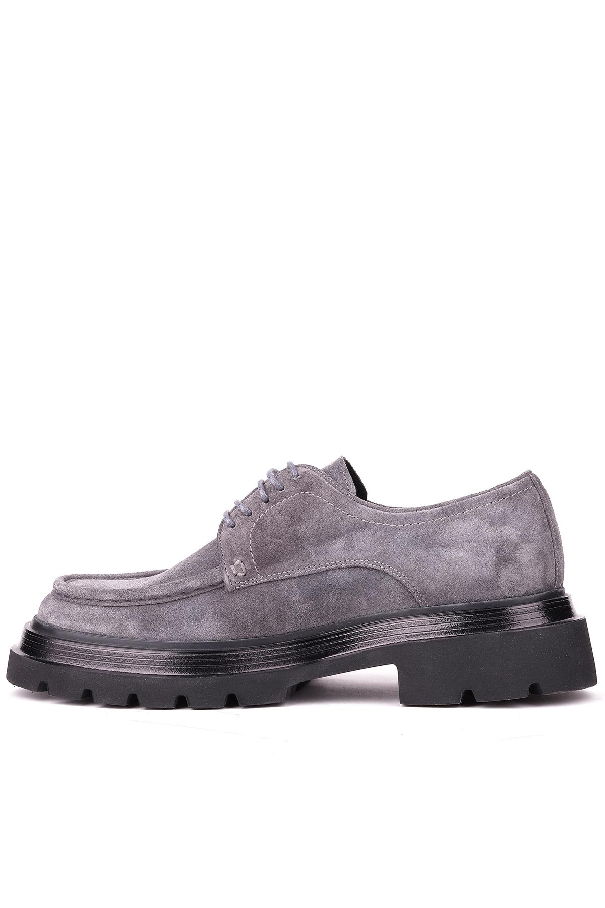 Shoetyle - Gri Hakiki Süet Bağcıklı Günlük Erkek Ayakkabı 115-K432
