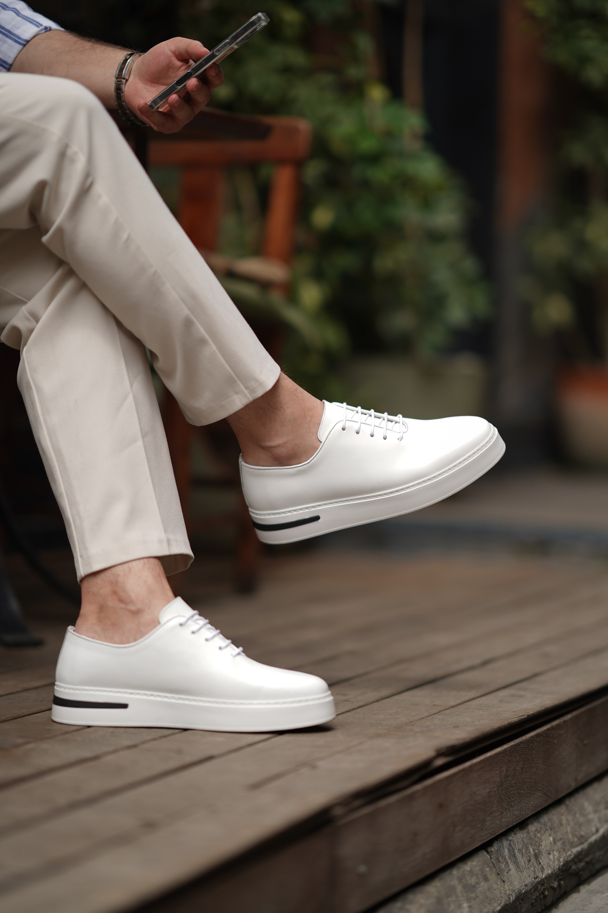 Shoetyle - Hakiki Deri Beyaz Renk Günlük Erkek Sneaker - 610-1005