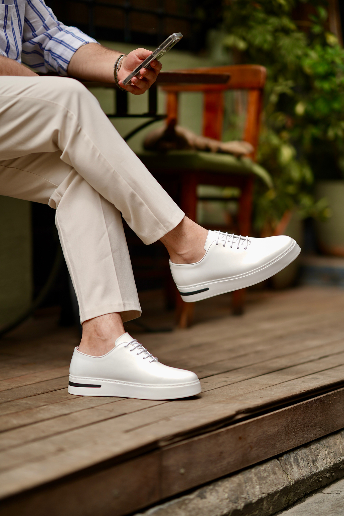 Shoetyle - Hakiki Deri Beyaz Renk Günlük Erkek Sneaker - 610-1005