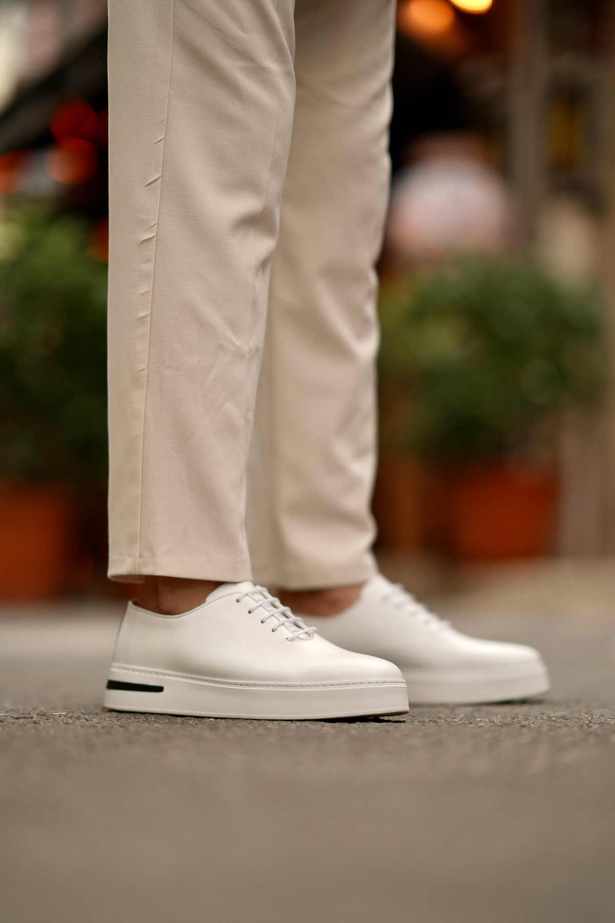 Shoetyle - Hakiki Deri Beyaz Renk Günlük Erkek Sneaker - 610-1005