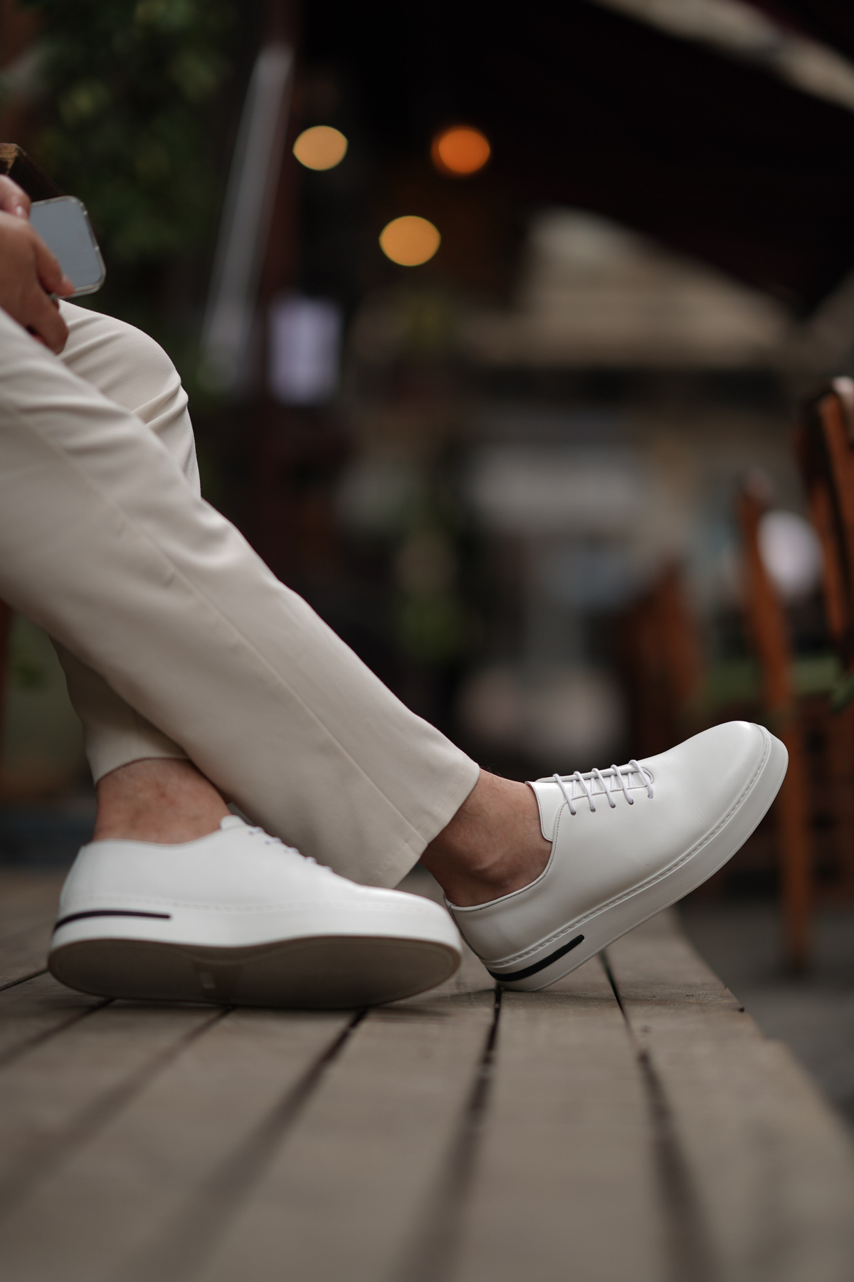 Shoetyle - Hakiki Deri Beyaz Renk Günlük Erkek Sneaker - 610-1005