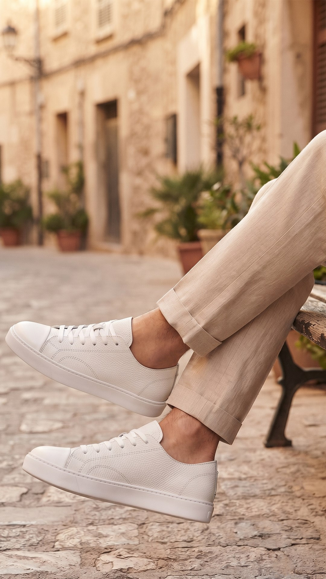 Shoetyle - Hakiki Deri Beyaz Renk Günlük Erkek Sneaker - 666-25