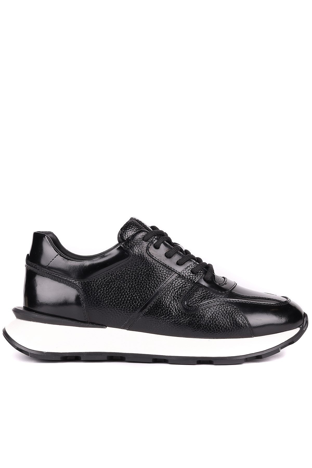 Shoetyle - Hakiki Deri Siyah Renk Günlük Erkek Sneaker - 610-1017