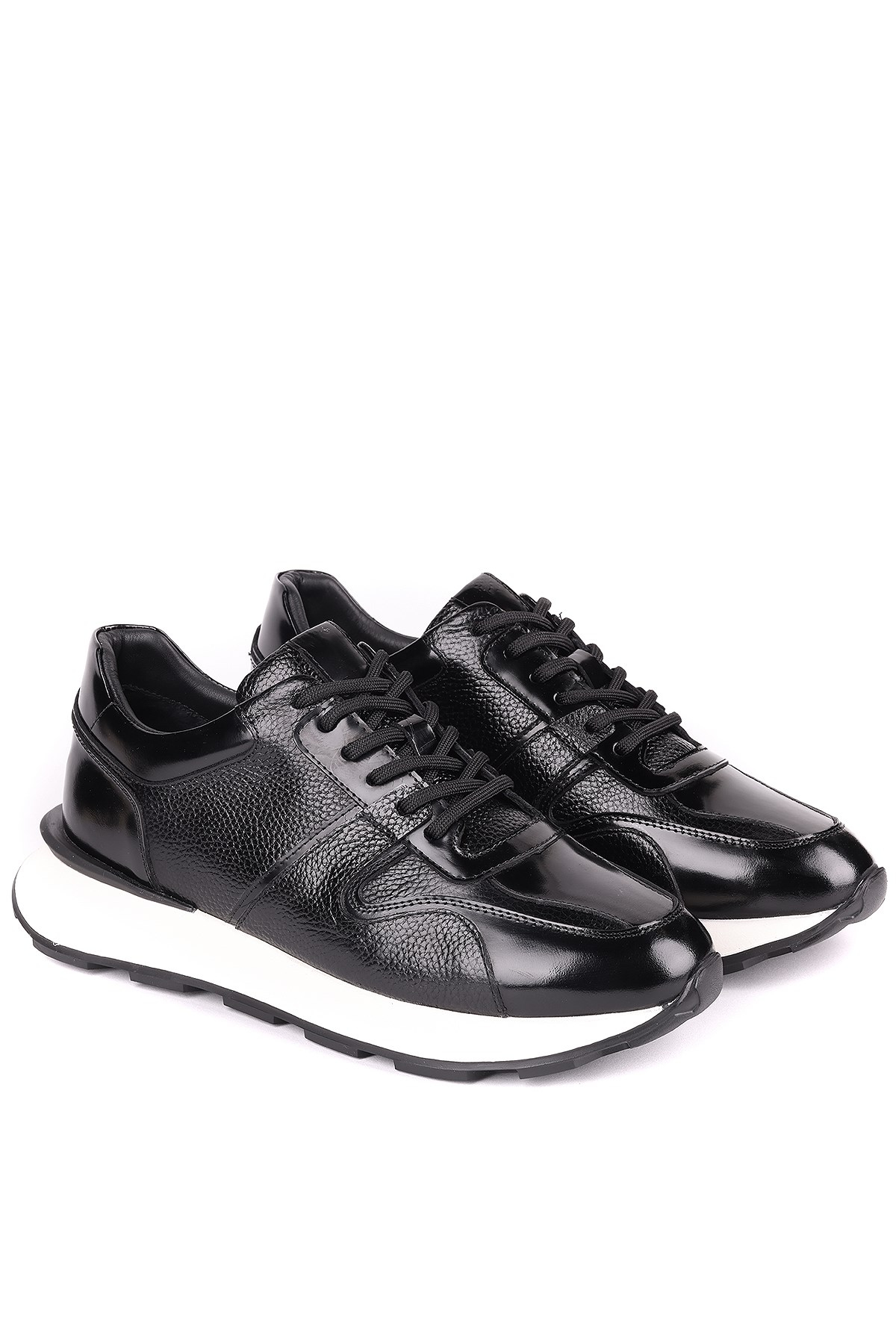 Shoetyle - Hakiki Deri Siyah Renk Günlük Erkek Sneaker - 610-1017