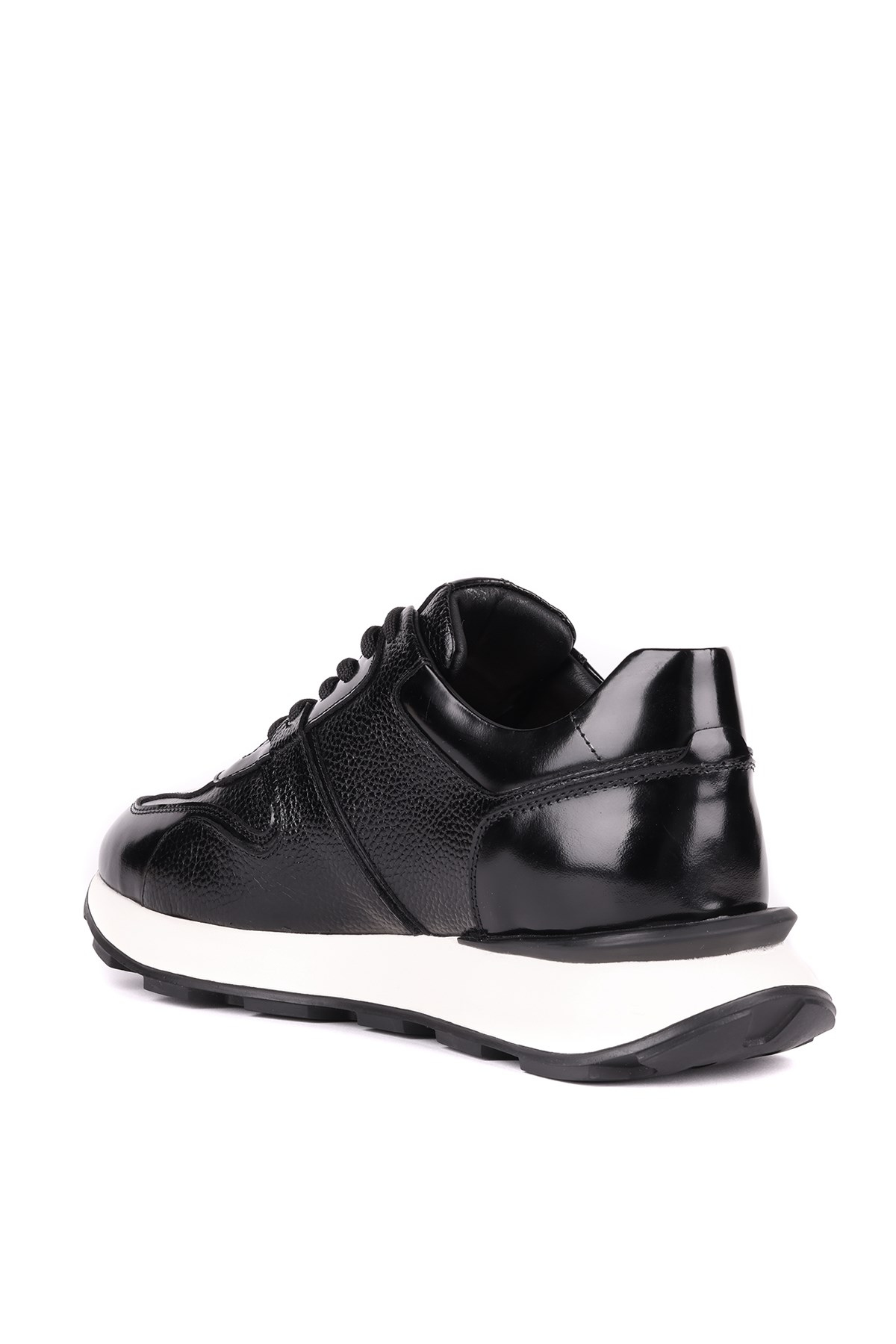 Shoetyle - Hakiki Deri Siyah Renk Günlük Erkek Sneaker - 610-1017