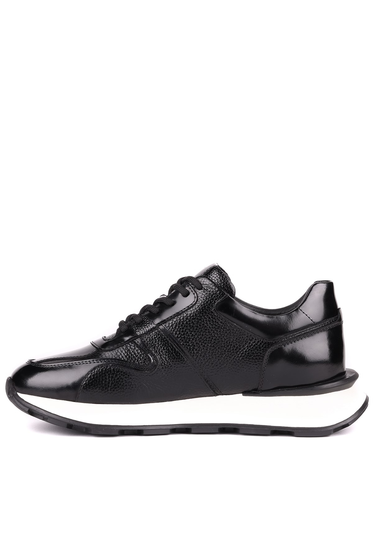 Shoetyle - Hakiki Deri Siyah Renk Günlük Erkek Sneaker - 610-1017