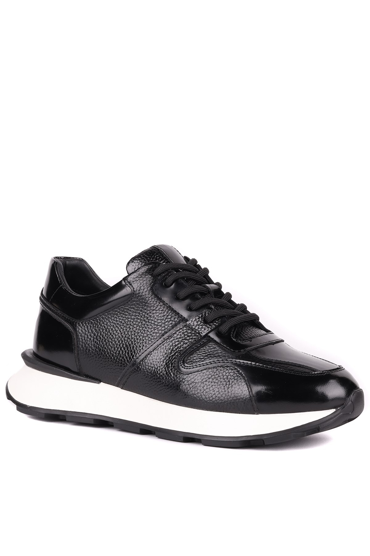 Shoetyle - Hakiki Deri Siyah Renk Günlük Erkek Sneaker - 610-1017