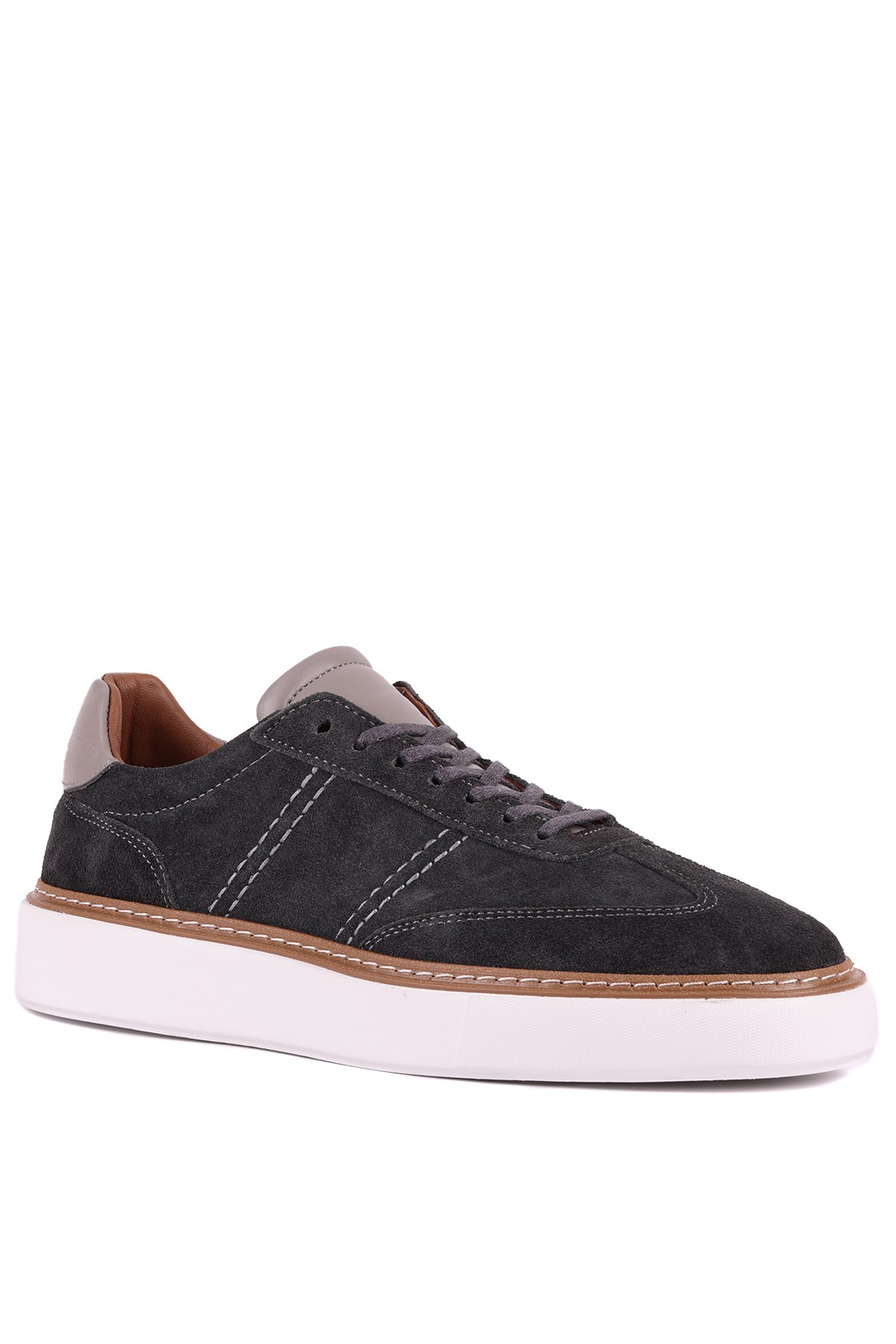Shoetyle - Hakiki Süet Deri Antrasit Gri Renk Bağcıklı Günlük Erkek Ayakkabı - 250-3001