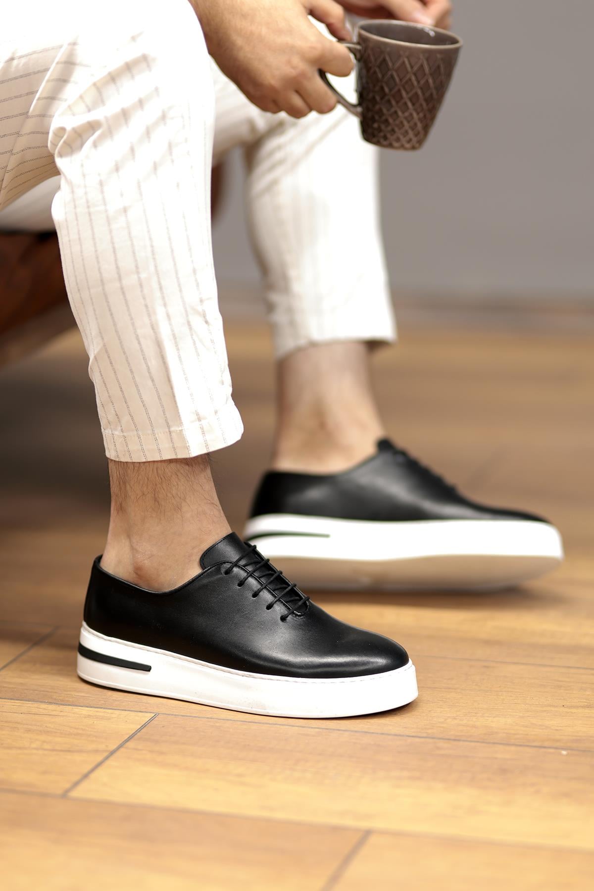Shoetyle - Siyah Deri Bağcıklı Erkek Günlük Ayakkabı 610-1005