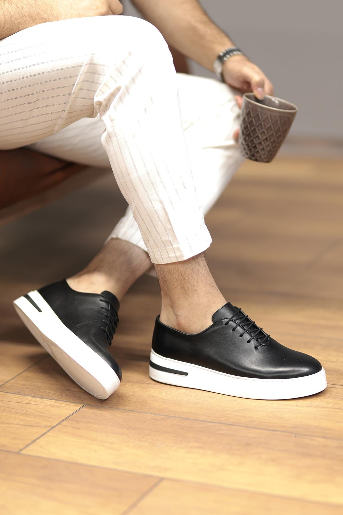 Shoetyle - Siyah Deri Bağcıklı Erkek Günlük Ayakkabı 610-1005