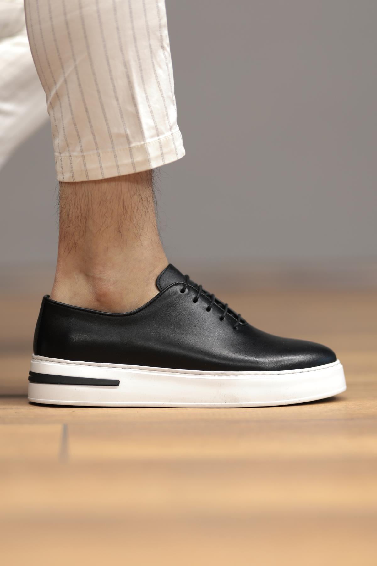 Shoetyle - Siyah Deri Bağcıklı Erkek Günlük Ayakkabı 610-1005