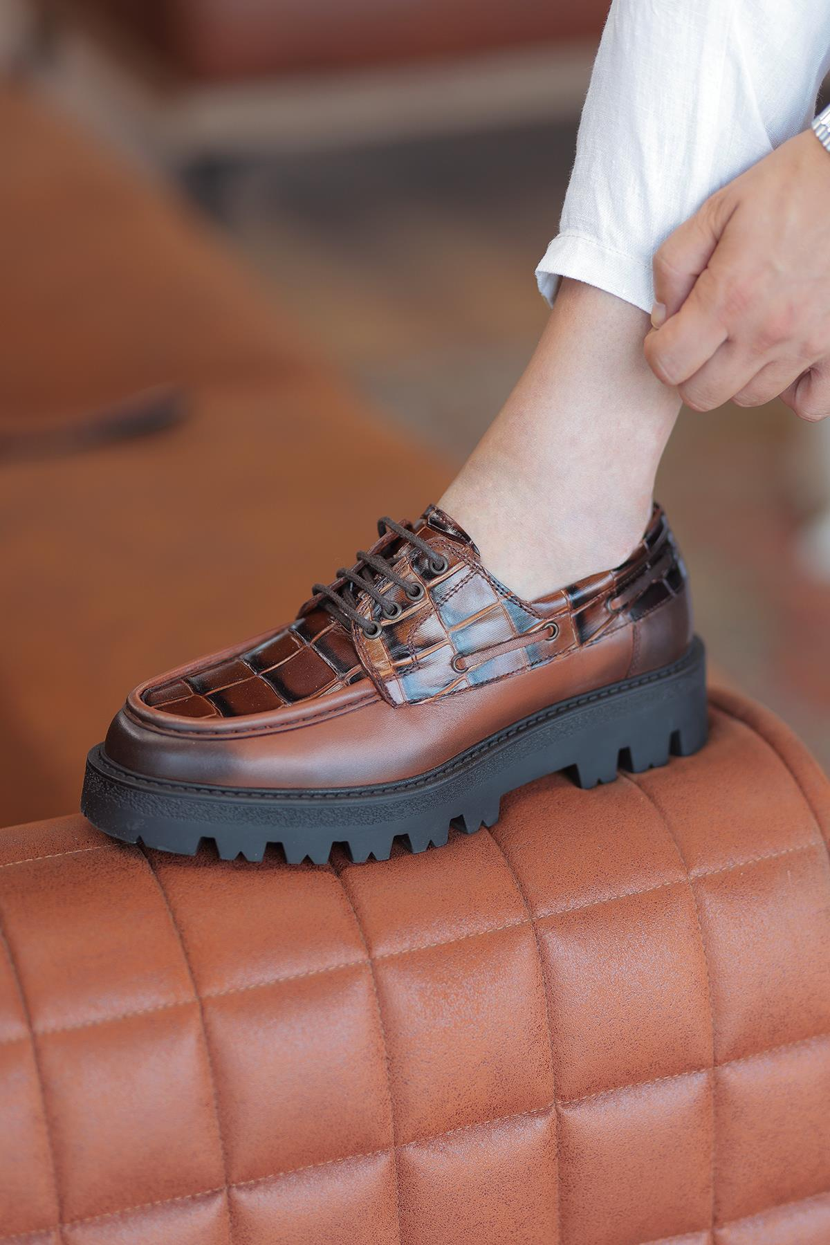 Shoetyle - Taba Hakiki Deri Bağcıklı Erkek Günlük Ayakkabı 115-K512