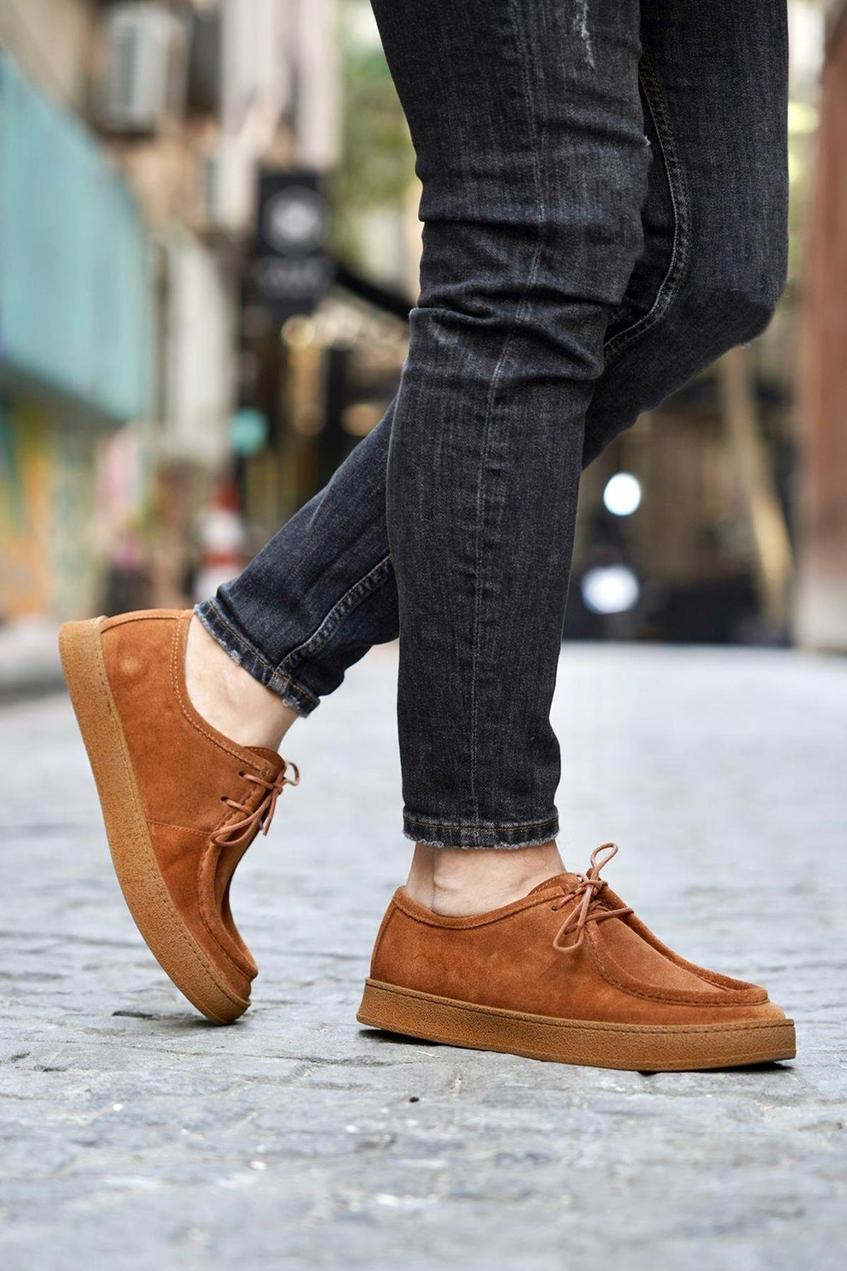 Shoetyle - Taba Süet Bağcıklı Erkek Günlük Ayakkabı 610-1004