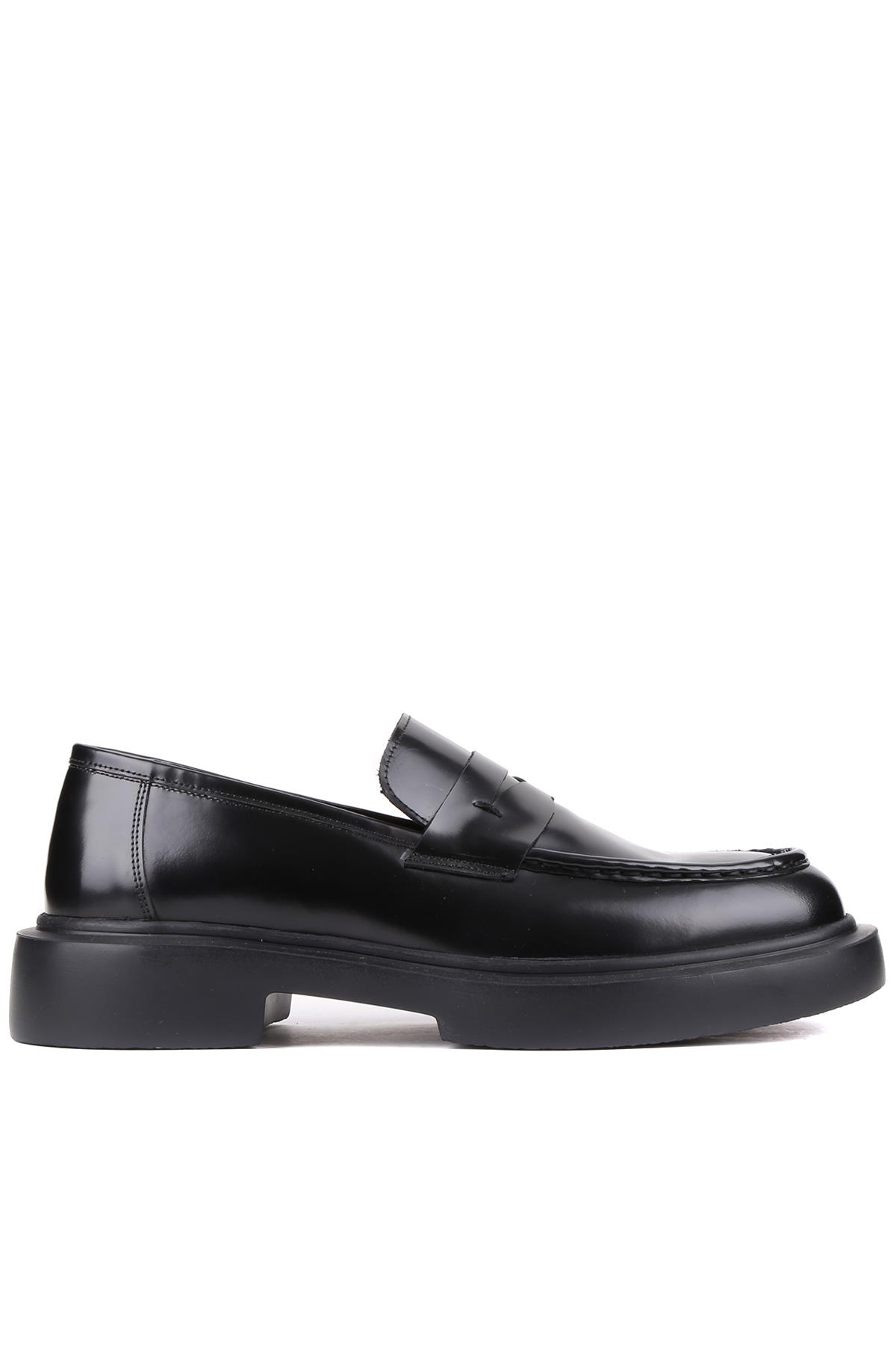 Shoetyle - Siyah Açma Deri Bağcıksız Erkek Klasik Ayakkabı 250-2375