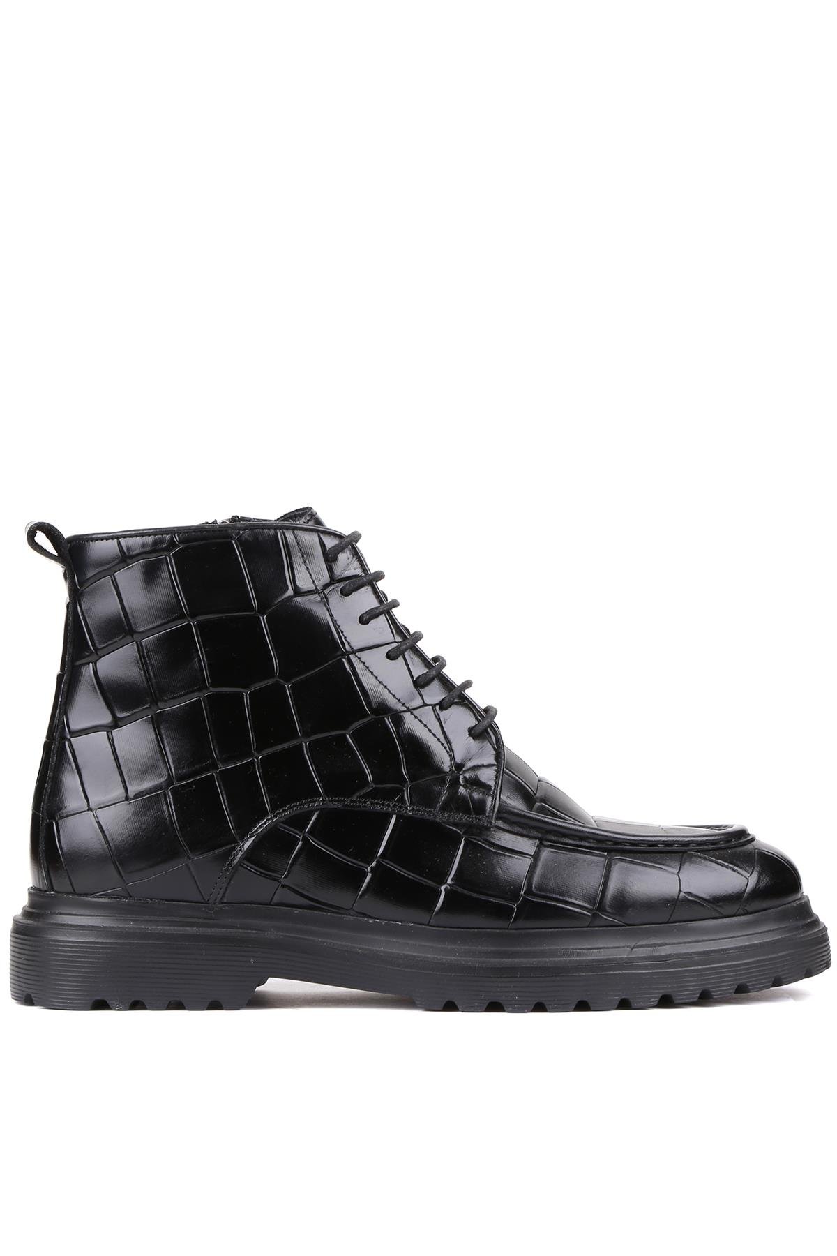 Shoetyle - Siyah Croco Deri Fermuarlı Erkek Bot 250-604
