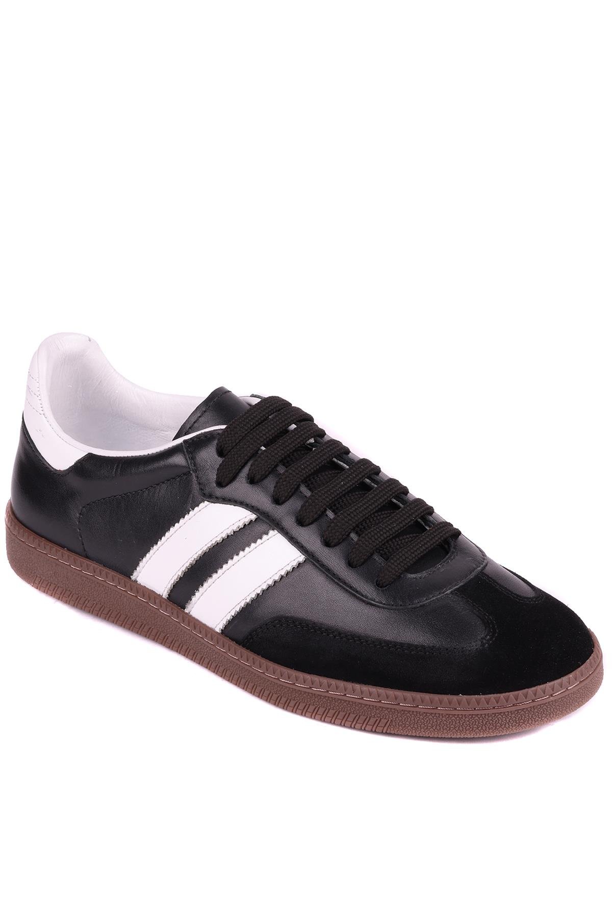 Shoetyle - Siyah Hakiki Deri Bağcıklı Erkek Sneaker 666-1077