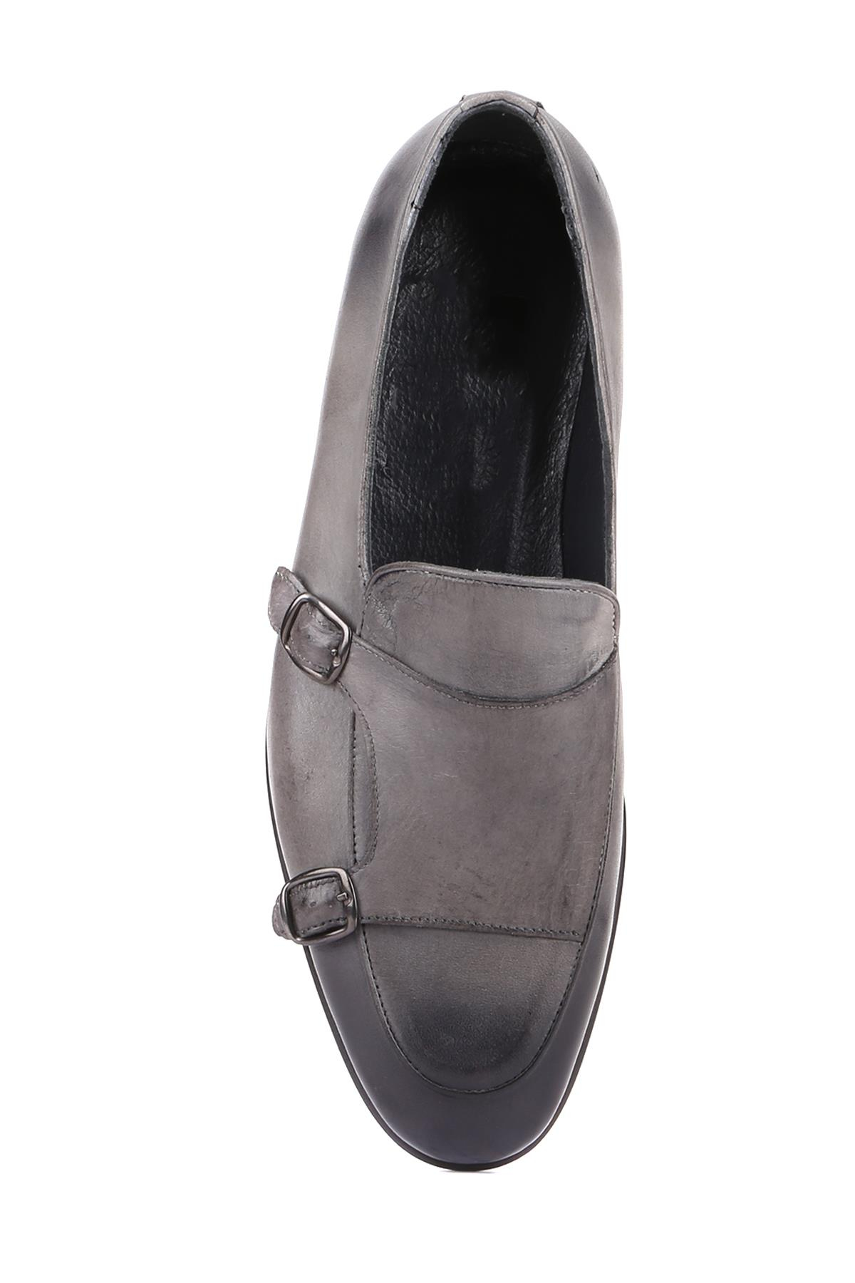 Shoetyle - Gri Deri Tokalı Erkek Klasik Ayakkabı 250-2300