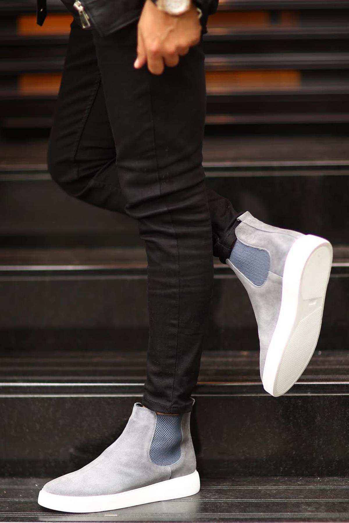 Shoetyle - Gri Hakiki Deri Süet Erkek Chelsea Bot   250-041 